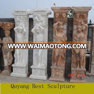 Large Size Marble Building Design Pillar with Lady Statue Carving Sculpture